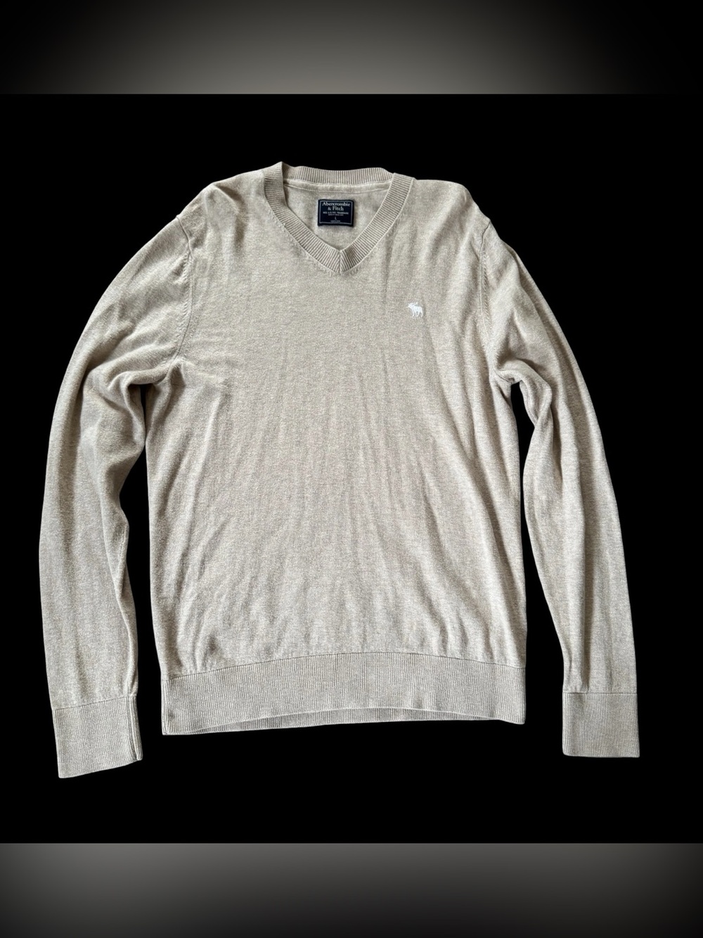 Abercrombie & Fitch Men’s Large Beige V Neck Sweater Pullover Logo